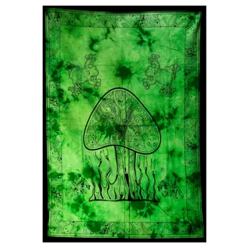 Зеленый гобелен настенный из хлопка гриб (75 см x 103 см), Wall Hanging Cotton, произв. MYINDIA