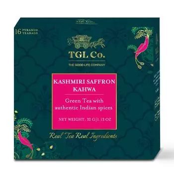 Зеленый Кашмирский Кахва чай (16 пак, 2 г), Kashmiri Saffron Kahwa Green Tea, произв. TGL Co.