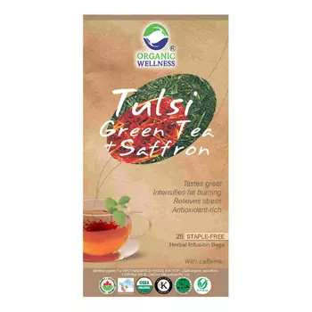 Зелёный чай с Тулси и Шафраном (25 пак, 1.55 г), Tulsi Green Tea + Saffron, произв. Organic Wellness