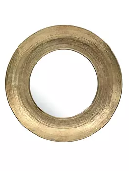 Зеркало круглое в металлической раме с гравировкой большое, Iron Round Mirror With Punching Big, произв. John Molly Decor&Gifts
