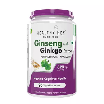 Женьшень и Гинкго Билоба (90 кап, 320 мг), Ginseng + Ginkgo Biloba Extact, произв. HealthyHey
