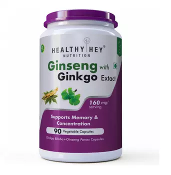Женьшень и Гинкго Билоба (90 кап, 160 мг), Ginseng + Ginkgo Biloba Extact, произв. HealthyHey