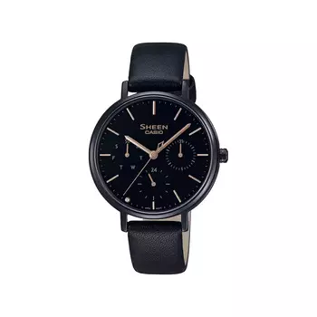 Женские часы с черным кожаным ремешком, Black Leather Women's Watch, произв. Casio