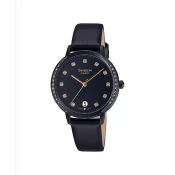 Женские часы с кожаным черным ремешком, Black Leather Women's Watch, произв. Casio