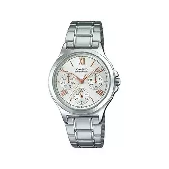 Женские часы с несколькими циферблатами серебристые, Silver Multi-Dial Women's Watch, произв. Casio