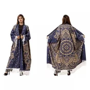 Женское кимоно ручной работы, Kimono Shibori Blue, Handmade, произв. MYINDIA