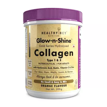 Золотая серия: коллаген с гиалуроновой кислотой и витамином С, апельсиновый вкус (200 г), Gold Series Collagen with Hyaluronic Acid & Vitamin C, Orange Flavour, произв. HealthyHey