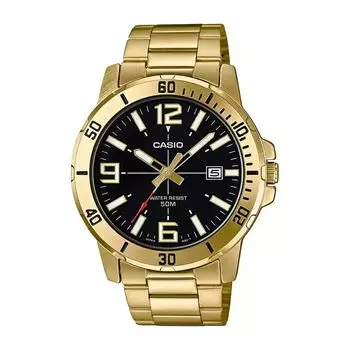 Золотистые аналоговые мужские часы, Gold Analog Men's Watch, произв. Casio