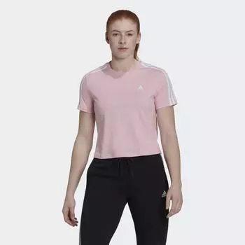 Женская футболка adidas Essentials Loose 3-Stripes Cropped Tee (Розовая)