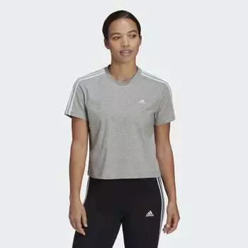 Женская футболка adidas Essentials Loose 3-Stripes Cropped Tee (Серая)