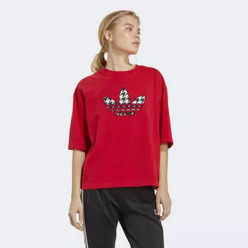 Женская футболка adidas Originals Houndstooth Trefoil Infill Tee (Красная)