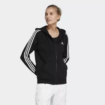Женская толстовка adidas Essentials 3-Stripes French Terry Regular Full-Zip Hoodie (Черная)