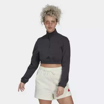 Женский свитшот adidas Cropped Half-Zip Sweatshirt (Серый)