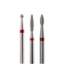 Набор из 3 алмазных фрез 803 (шар, пламя, пуля), d-2,1 мм. (Тонкие)