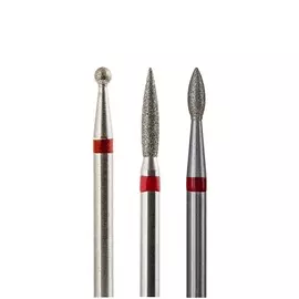 Набор из 3 алмазных фрез 803 (шар, пламя, пламя), d-2,1 мм. (Тонкие)