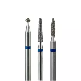 Набор из 3 алмазных фрез 805 (шар, конус закр., пламя), d-2,1 мм. (Средние)