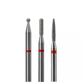 Набор из 3 алмазных фрез 805 (шар, торпеда, пламя), d-1,6 мм. (Тонкие)