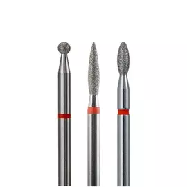 Набор из 3 алмазных фрез 805 (шар, пламя, бутон), d-2,3 мм. (Тонкие)