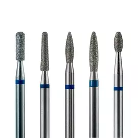 Набор из 5 алмазных фрез 803/805 (торпеда, пламя, пламя, конус закр., олива), d-2,3 мм. (Средние)