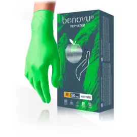 Перчатки Benovy нитриловые, текстурированные на пальцах, зеленые М