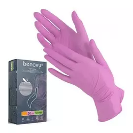 Перчатки Benovy нитриловые, текстурированные на пальцах, розовые L
