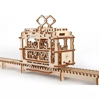 3D деревянный конструктор UGEARS Трамвай с рельсами