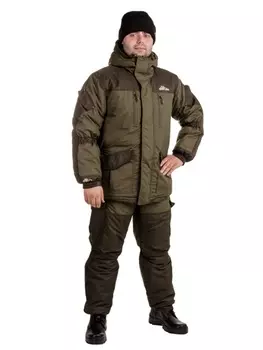 Костюм зимний для рыбалки GRAYLING Скат Зима NEW до -45 (Таслан, Хаки) (полукомбинезон)