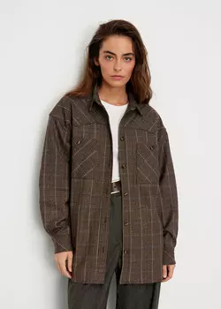 Рубашка в клетку свободного силуэта NICEONE [Шоколадная клетка, M]