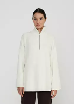 Свитер на молнии удлиненный NICEONE [Молочный, M]