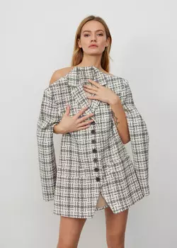 Жакет из твида приталенный NICEONE [Серо-молочный, L]