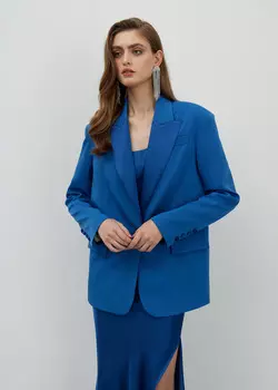 Жакет с атласными лацканами NICEONE [Синий, S]