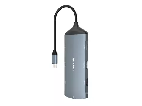 USB-хаб Canyon DS-15 Type-C (USB 2.0, 2xUSB 3.1, USB Type-C, HDMI, RJ-45, SD, microSD), Серый Док-станция CNS-TDS15