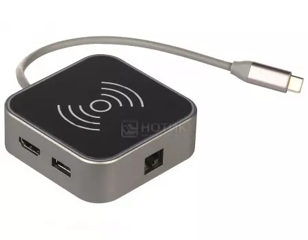 USB-хаб Qumo Dock 2 CH Type-C (USB 2.0, 2xUSB 3.0, USB Type-C, HDMI, RJ-45), до 80Вт, Серый Док-станция HB-0003