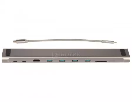 Док-станция Qumo Dock 6 CH Type-C (4xUSB 3.0, USB Type-C, HDMI, SD, micro-SD, RJ-45), Серый HB-0007