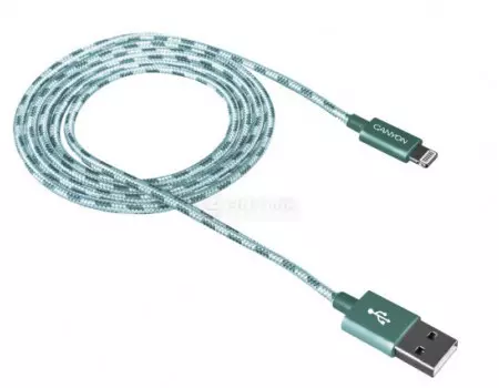 Кабель Canyon, USB - Lightning 8-pin, оплетка нейлон, 1м, Зеленый CNE-CFI3G