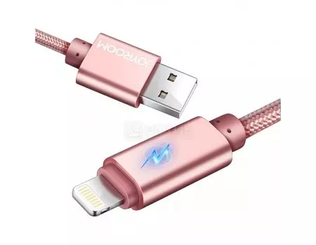 Кабель JOYROOM, USB - Lightning 8-pin, 1м, Fabric braided LED Series, Розовый S-Q3 Rose Gold