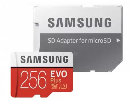 Карта памяти Samsung microSDXC 256GB EVO PLUS microSDXC Class 10 UHS-I, U3 + SD адаптер MB-MC256HA/RU