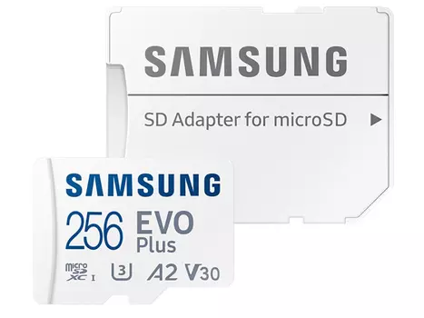 Карта памяти Samsung microSDXC 256GB EVO PLUS microSDXC Class 10 UHS-I, U3 + SD адаптер MB-MC256KA/RU
