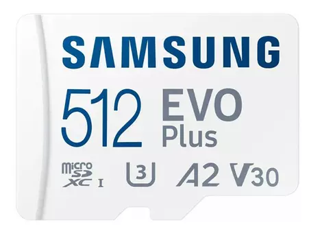 Карта памяти Samsung microSDXC 512GB EVO PLUS microSDXC Class 10 UHS-I, U3 + SD адаптер MB-MC512KA/EU