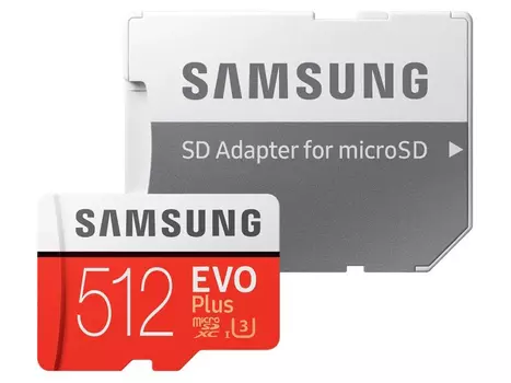Карта памяти Samsung microSDXC 512GB EVO PLUS microSDXC Class 10 UHS-I, U3 + SD адаптер MB-MC512HA/RU