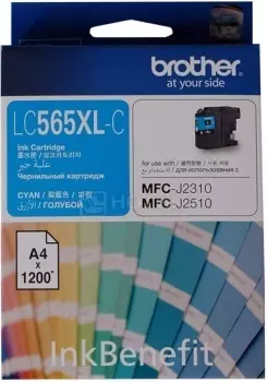 Картридж Brother LC-565XLC для MFCJ2310 2510 3520 3720 1200стр, Голубой LC565XLC