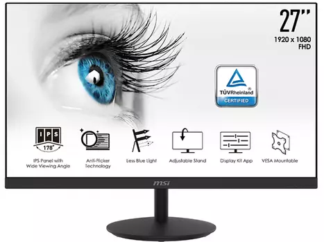 Монитор 27" MSI PRO MP271, FHD, IPS, HDMI, VGA, Черный 9S6-3PA2CT-041