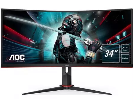 Монитор 34" AOC CU34G2/BK, WQHD, VA, Curved, 2xHDMI, DP, 4xUSB 3.0, Черный/Красный CU34G2/BK