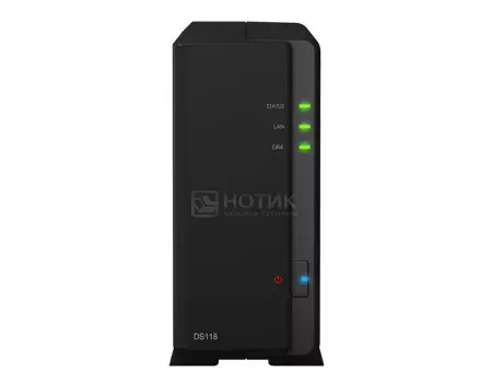 Сетевое хранилище NAS Synology DS118 DC, 1Gb, 1 HDD/SSD до 3,5 SATA III, 2xUSB 3.0, LAN (1 Гбит/с), Черный, DS118