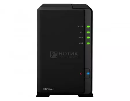 Сетевое хранилище NAS Synology DS218PLAY, 1Gb, 2 HDD/SSD до 3,5 SATA III, 2xUSB 3.0, LAN (1 Гбит/с), Черный, DS218PLAY