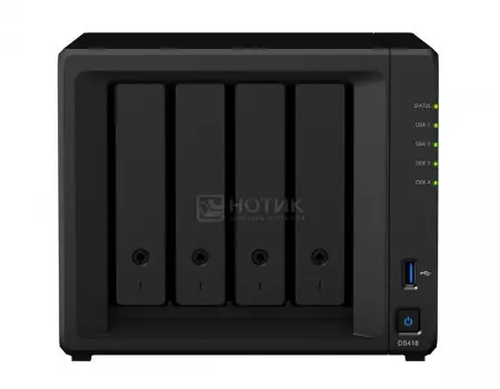 Сетевое хранилище NAS Synology DS418, 2Gb, 4 HDD/SSD до 3,5 SATA III, 2xUSB 3.0, 2xLAN (1 Гбит/с), Черный, DS418