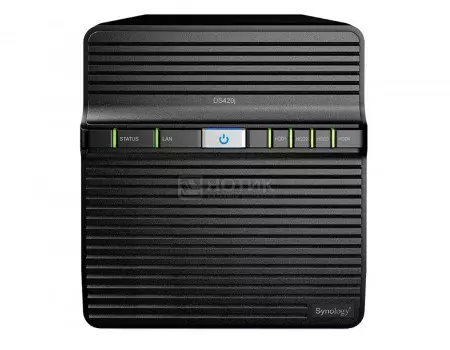 Сетевое хранилище NAS Synology DS420J, 1Gb, 4 HDD/SSD до 3,5 SATA III, 2xUSB 3.0, LAN (1 Гбит/с), Черный, DS420J