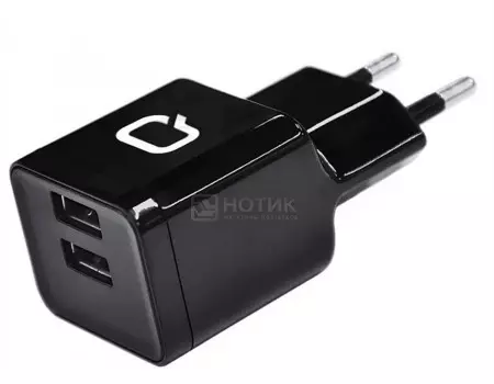 Сетевое зарядное устройство Qumo Energy, 2xUSB 1A/2A, Черный 20776