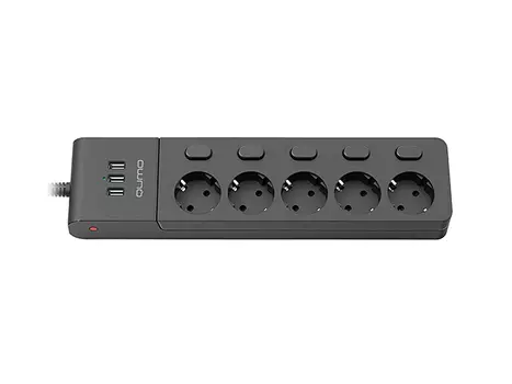 Сетевой фильтр QUMO Power Bar PRO 6SP4U (P-0006), 5 розеток c выключателем, 3xUSB, 2500 Вт, 10А, 2м Черный 42091