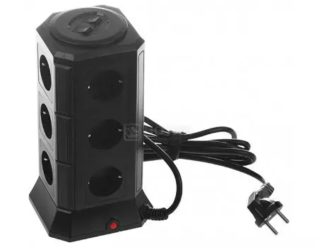 Сетевой фильтр Qumo Power Tower Pro, 12SP5U (P-0001) 5xUSB, 12 розеток, 2м Черный